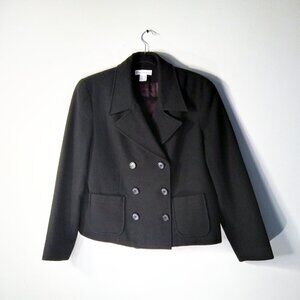 NYJeans Vintage Black100% Wool Boxy Double Breasted Cropped Pea Coat Jacket SzM